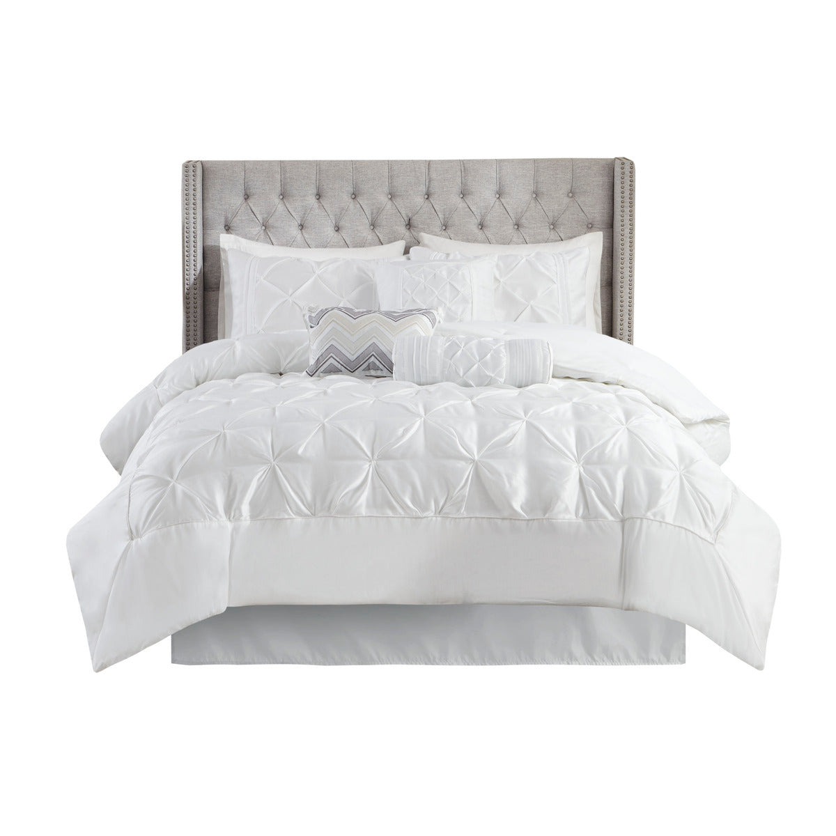 7 Piece Tufted Comforter Set White HouseOfZazla quilted comforter on gray headboard on Tampa Home & Garden Store