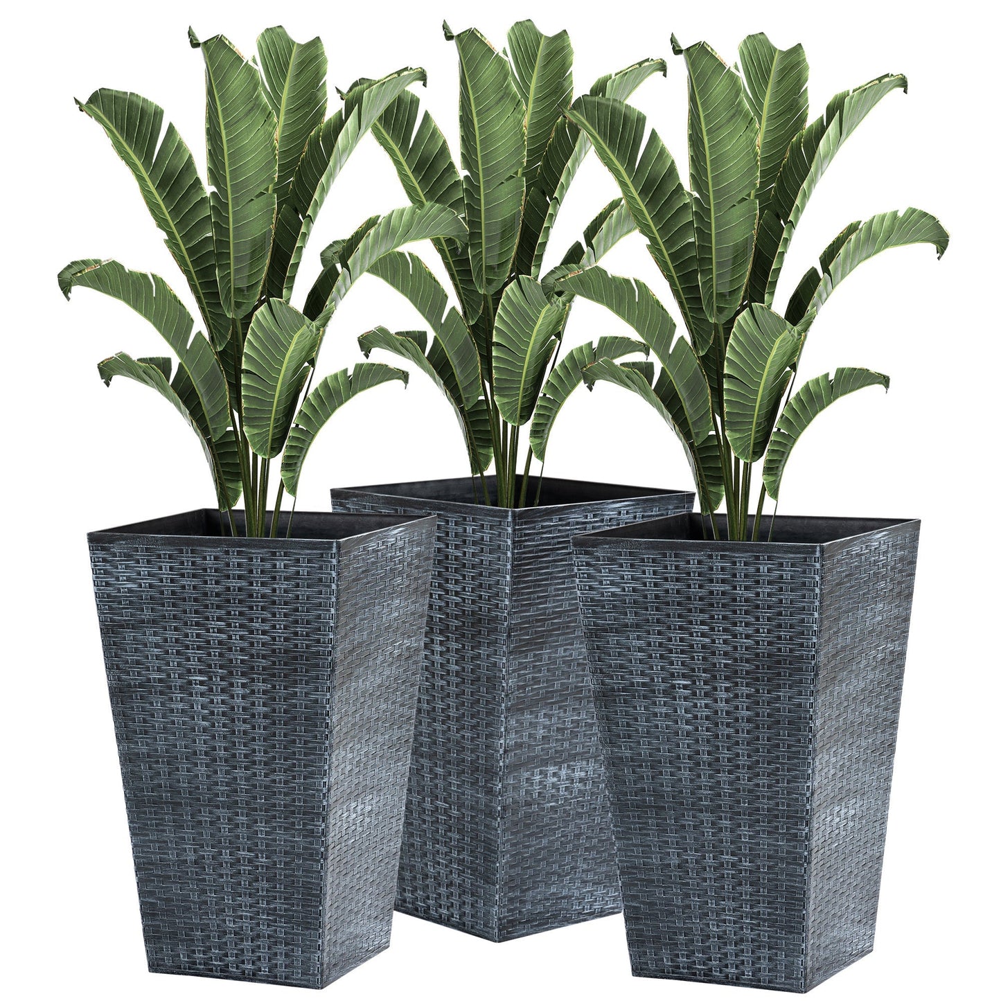 Planters set of 3 tall, dark woven planters with drainage holes by HouseOfZazla on Tampa Home & Garden Store