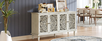 60-inch antique buffet cabinet with cream carved floral panels and solid wood legs on Tampa Home & Garden Store