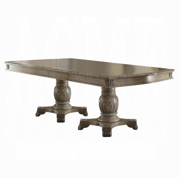 Chateau De Ville Oak dining table with double pedestal, ornate carved bases, by HouseOfZazla on Tampa Home & Garden Store