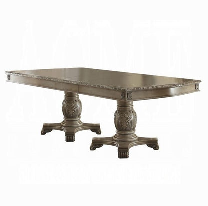 Chateau De Ville Oak dining table with double pedestal, ornate carved bases, by HouseOfZazla on Tampa Home & Garden Store