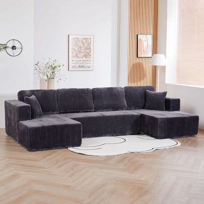 U-Shape modular stationary sectional sofa by HouseOfZazla in charcoal ribbed fabric on Tampa Home & Garden Store