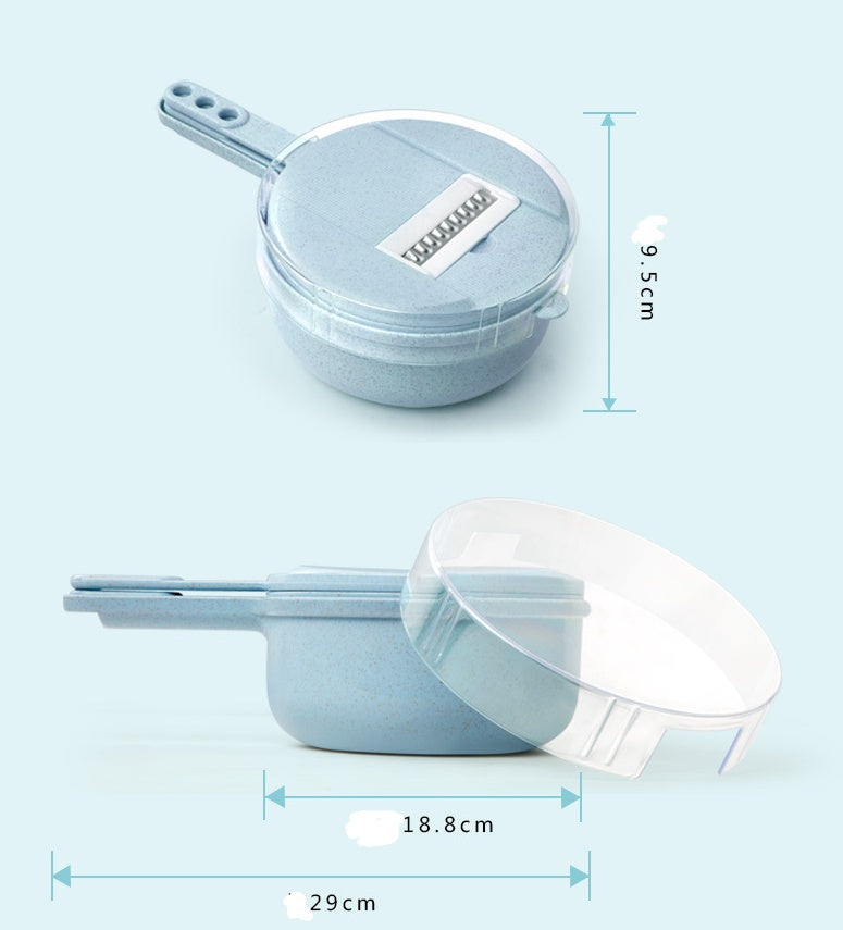 8-in-1 mandoline slicer set by Perfecsy, blue compact vegetable cutter with clear lid on Tampa Home & Garden Store