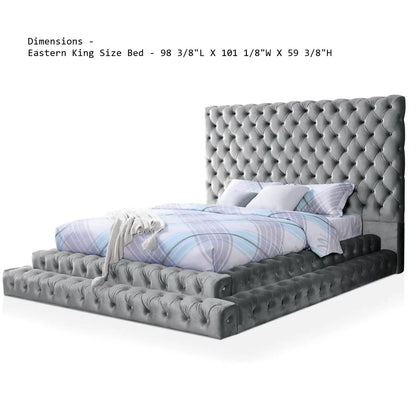 Tufted platform bed with gray headboard and upholstered frame by Unique Piece Furniture on Tampa Home & Garden Store