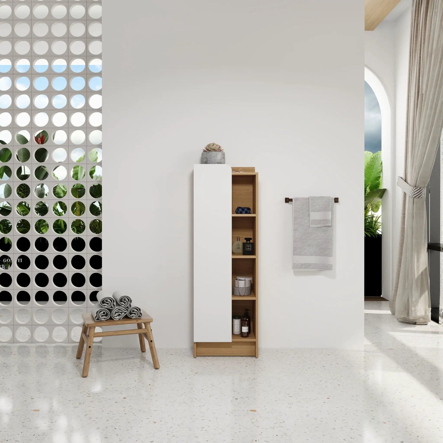 Tall Bathroom Cabinet With 4 Tier Open Shelves
