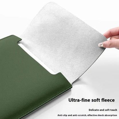 Non-magnetic laptop bag in green faux leather with ultra-fine soft fleece lining, anti-slip on Tampa Home & Garden Store