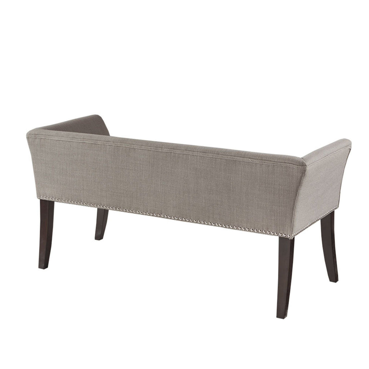 Elegant Design Upholstered Bench in gray fabric with nailhead trim and dark wood legs on Tampa Home & Garden Store