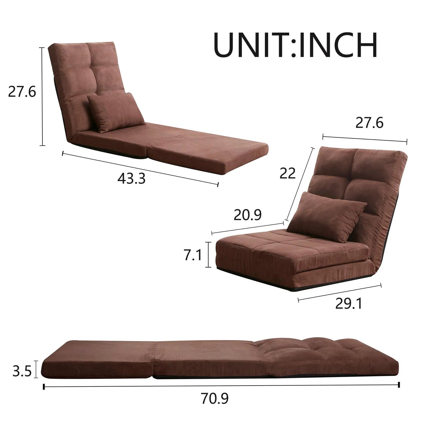 Folding Metal Sofa Bed With 5 Reclining Positions