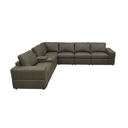 Upholstered large-arms sectional with recliner seats olive leather Unique Piece Furniture on Tampa Home & Garden Store