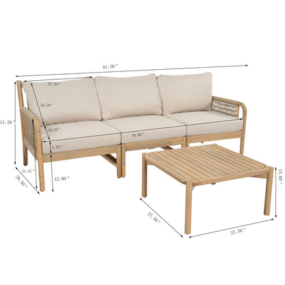 Casper Outdoor 3-Seater Sofa and Coffee Table Set with wood frame beige cushions on Tampa Home & Garden Store