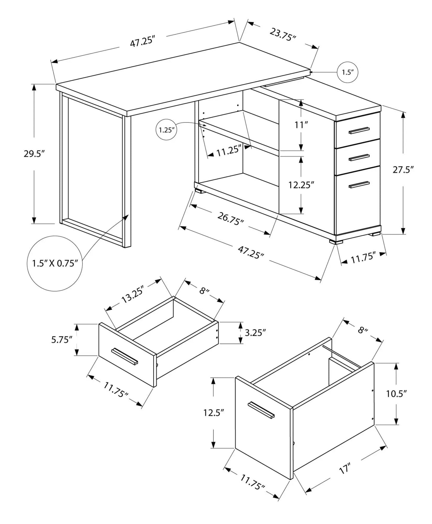 L Shaped Computer Desk with Storage Drawers