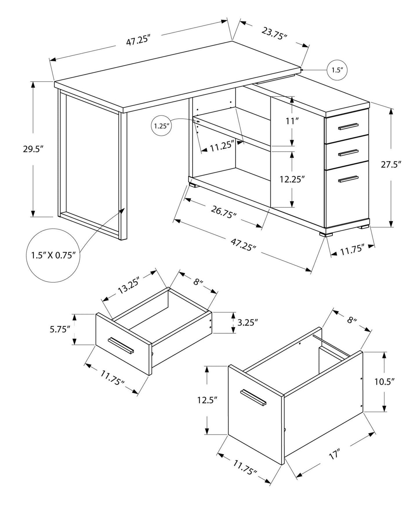 L-Shape computer desk with storage drawers by HouseOfZazla, corner desk schematic on Tampa Home & Garden Store