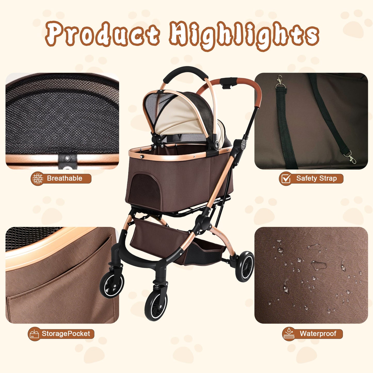 Pet Stroller for Dogs and Cats by HouseOfZazla 2in1 detachable foldable stroller with canopy on Tampa Home & Garden Store