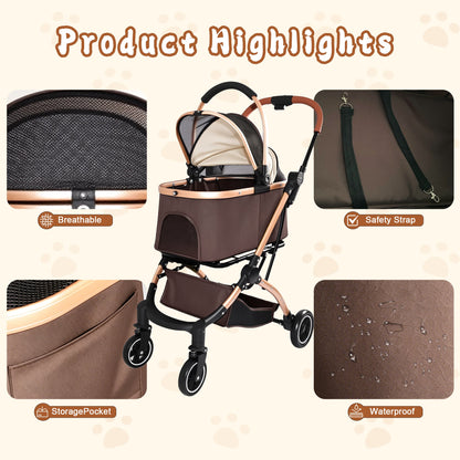 Pet Stroller for Dogs and Cats by HouseOfZazla 2in1 detachable foldable stroller with canopy on Tampa Home & Garden Store