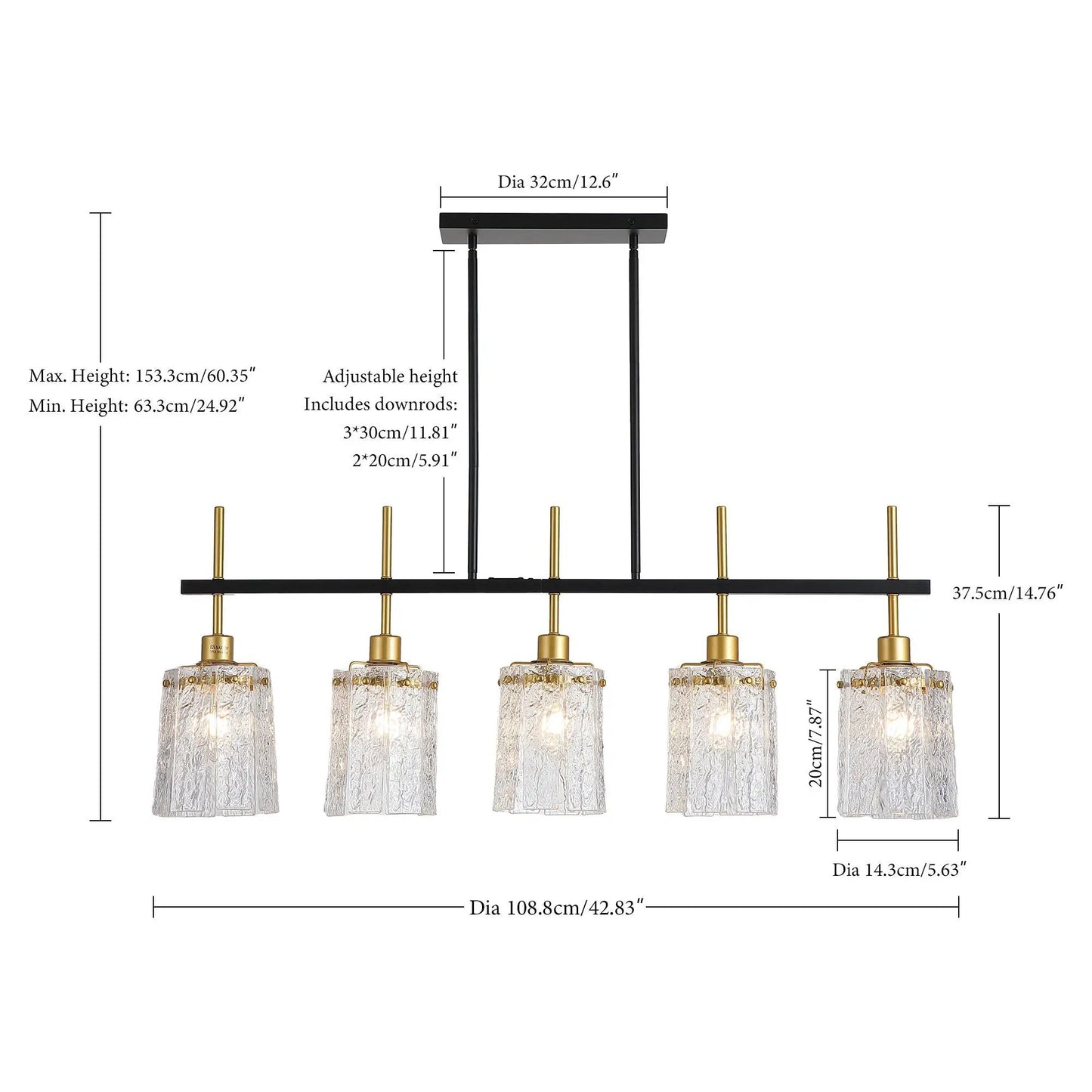 Chandelier 5-light black and gold fixture with crystal glass shades by Unique Piece Furniture on Tampa Home & Garden Store