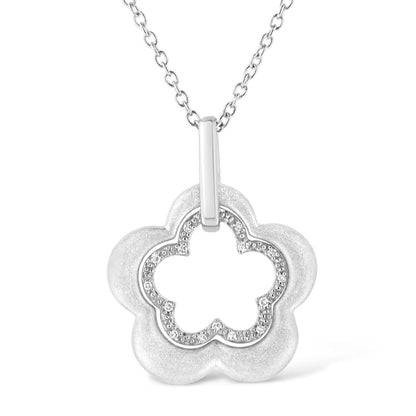 Sterling silver 18in satin necklace with matte double flower pendant and diamond accents on Tampa Home & Garden Store