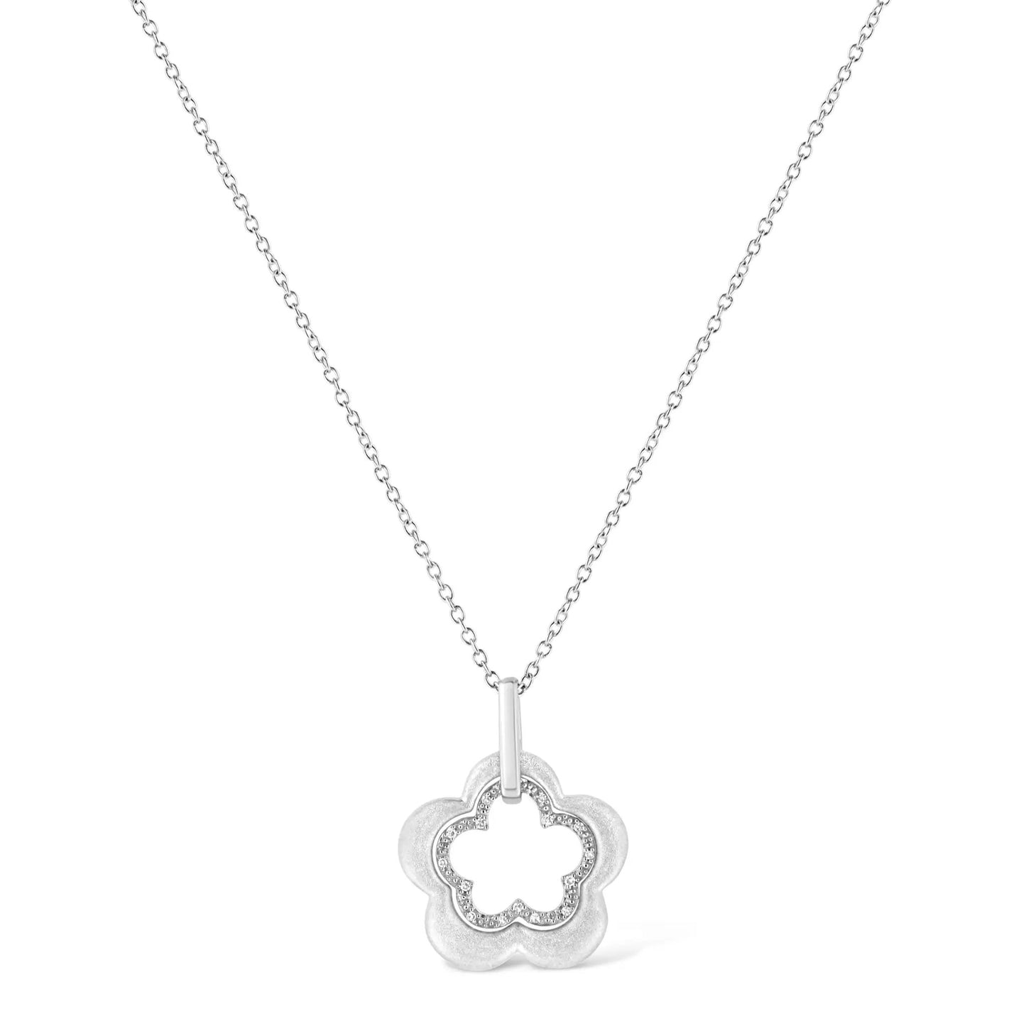 Necklace sterling silver double flower pendant with diamond accents, 18in chain on Tampa Home & Garden Store