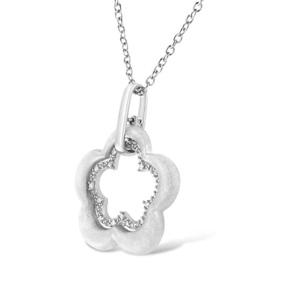 Sterling silver matte pendant with diamond accents, double flower, 18-inch chain on Tampa Home & Garden Store