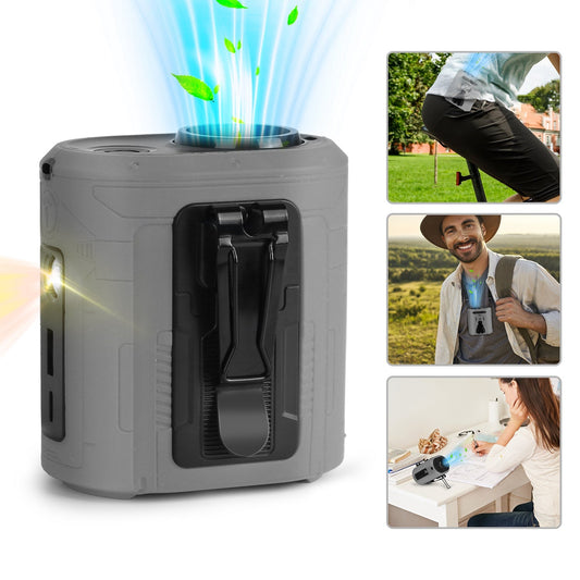 GemGear 5 In 1 Waist Clip Fan gray with flashlight 10000mAh battery, 5 speeds wearable on Tampa Home & Garden Store