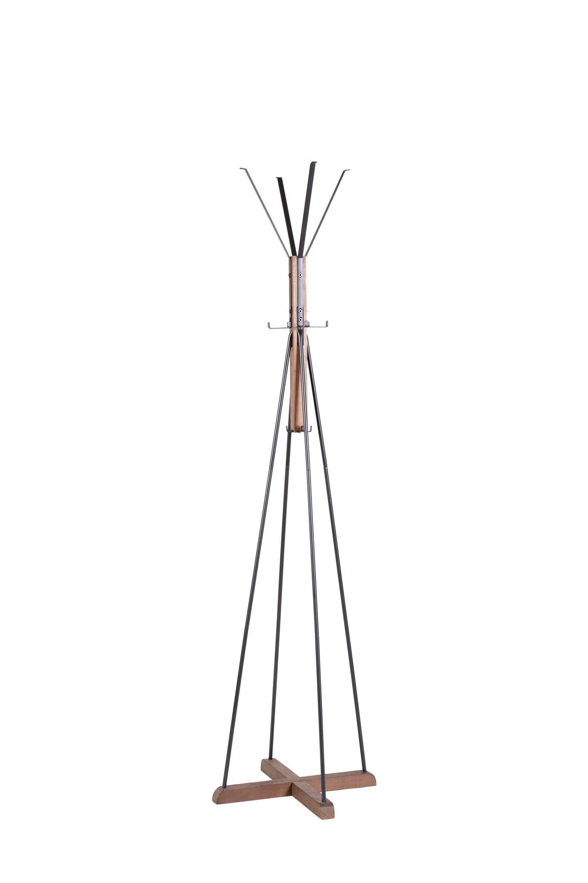 Reclaimed wood and metal freestanding coat rack with multiple hooks, natural finish on Tampa Home & Garden Store