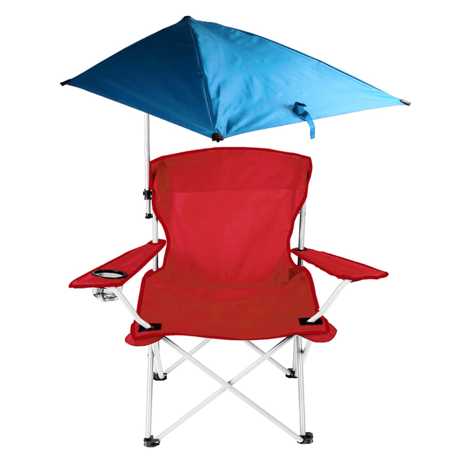 GemGear foldable camping chair with blue canopy, red seat and cup holder on Tampa Home & Garden Store