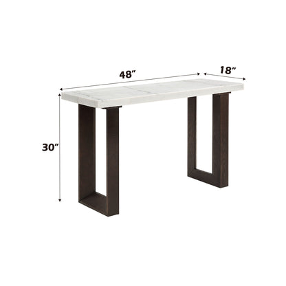 Edwyn Natural Marble Top End Table by HouseOfZazla, marble top with dark wood legs, 48x18x30 in on Tampa Home & Garden Store