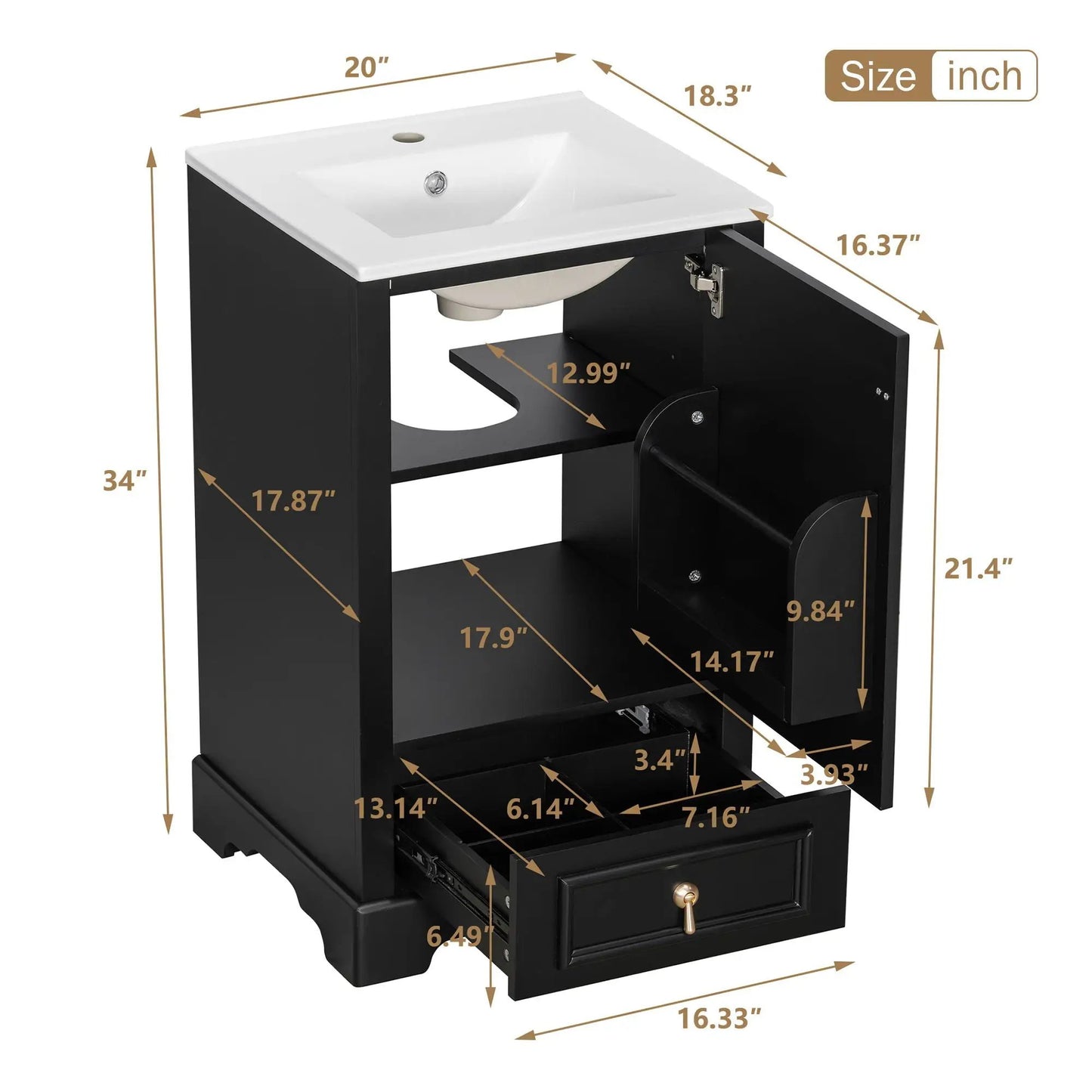 Bathroom Vanity With Sink, Soft Close Door, Shelf