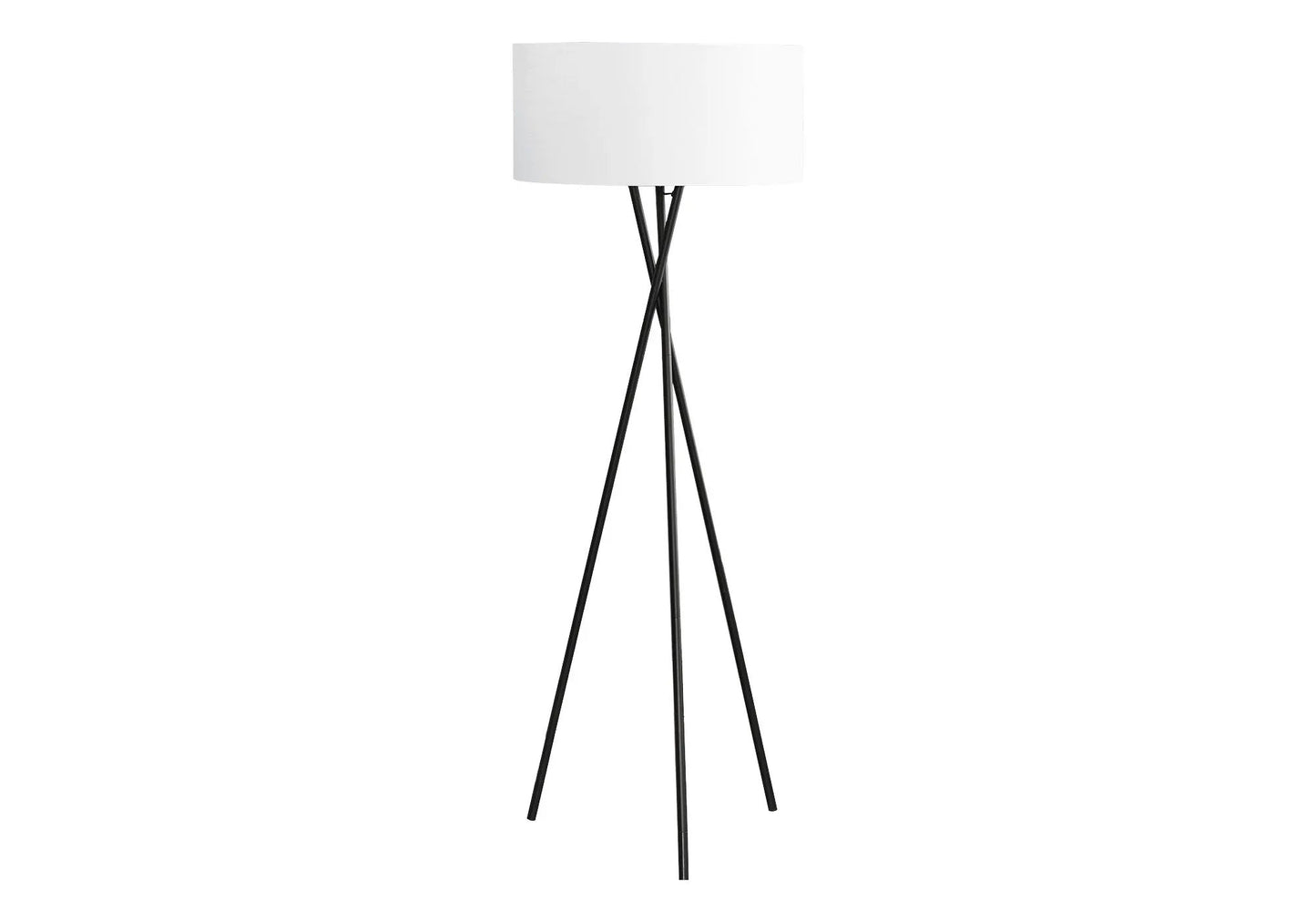 Floor lamp black metal tripod with white fabric shade on Tampa Home & Garden Store