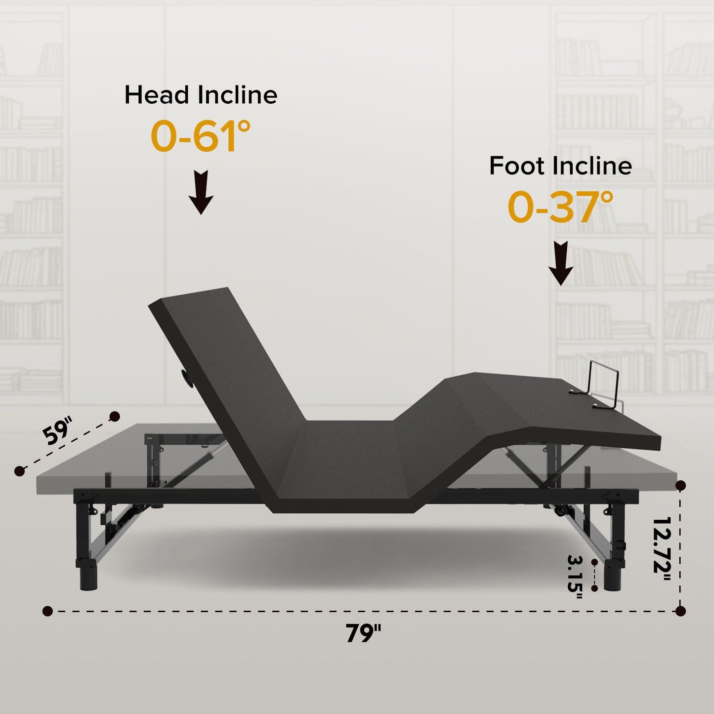 HouseOfZazla black adjustable bed base frame with wireless remote and USB ports on Tampa Home & Garden Store