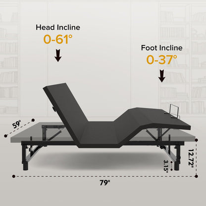 HouseOfZazla black adjustable bed base frame with wireless remote and USB ports on Tampa Home & Garden Store