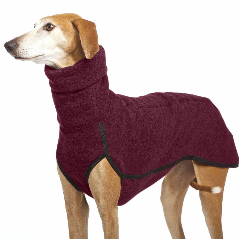 Big dog coat with high collar, burgundy fleece, black trim on Tampa Home & Garden Store