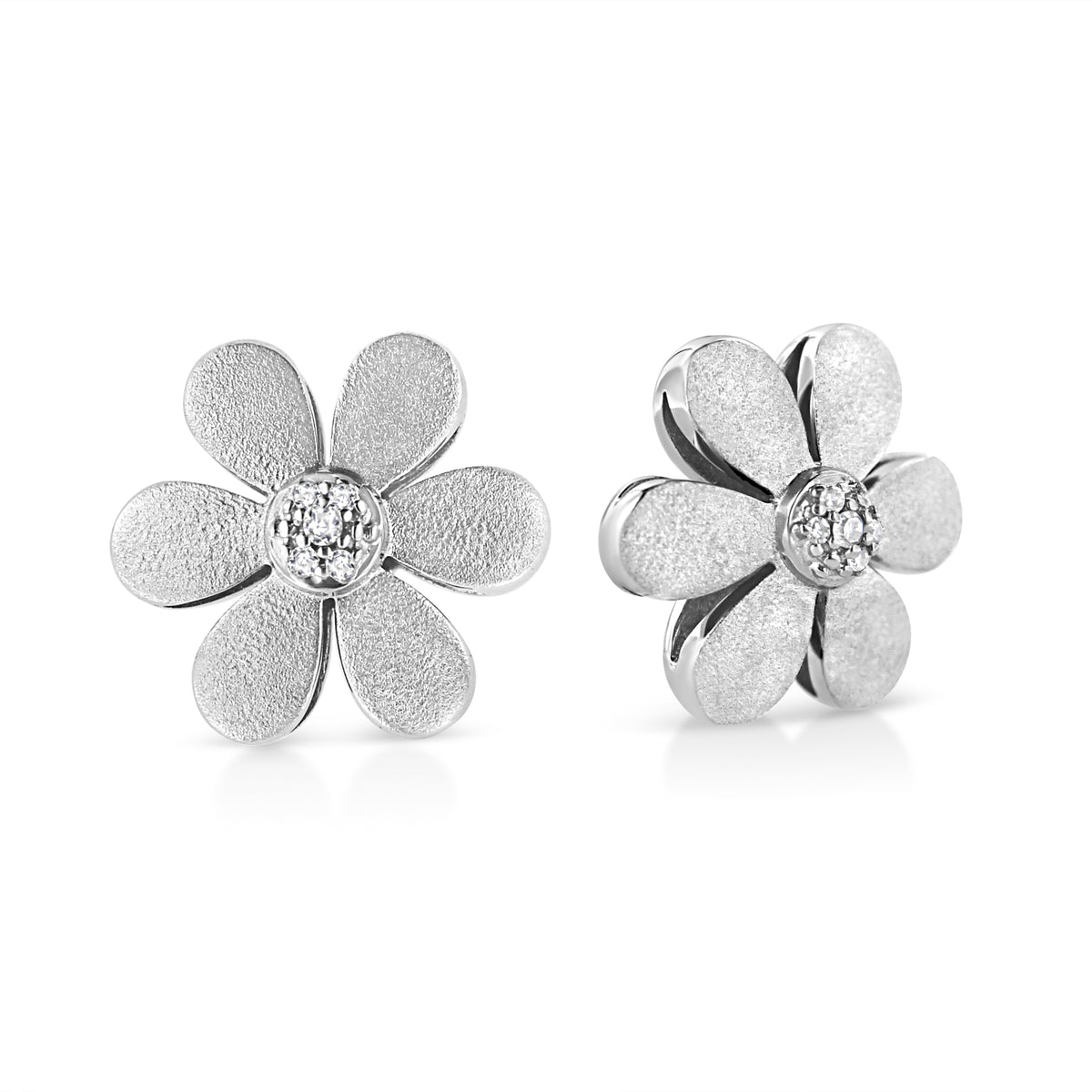Earrings .925 sterling silver flower hoop studs with diamond-accent centers I-J color on Tampa Home & Garden Store