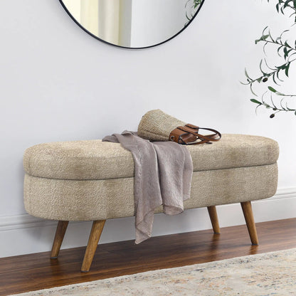 Ottoman Oval Storage Bench With Rubber Wood Legs