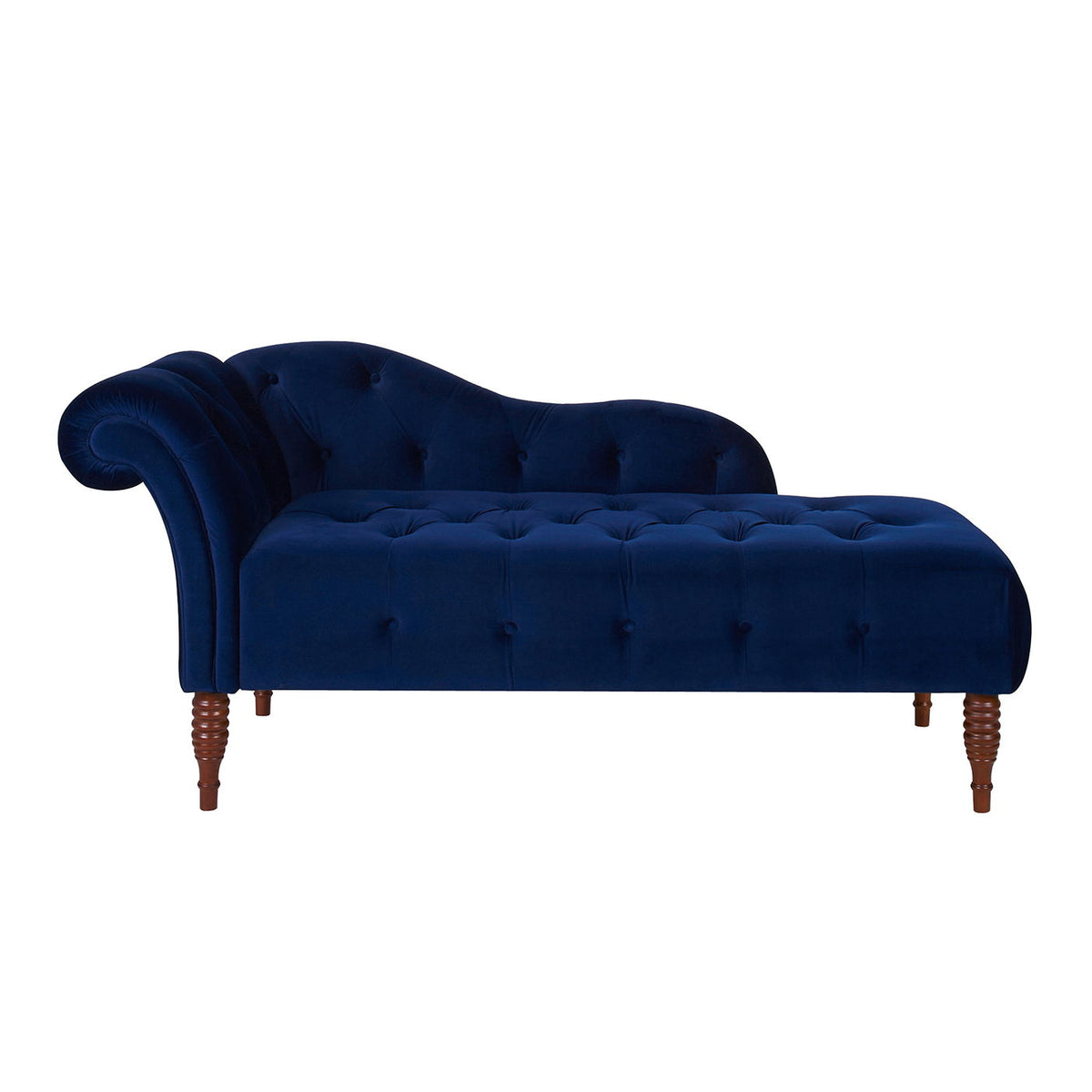 Tufted Roll-Arm Chaise Lounge in blue velvet with button tufting by HouseOfZazla on Tampa Home & Garden Store