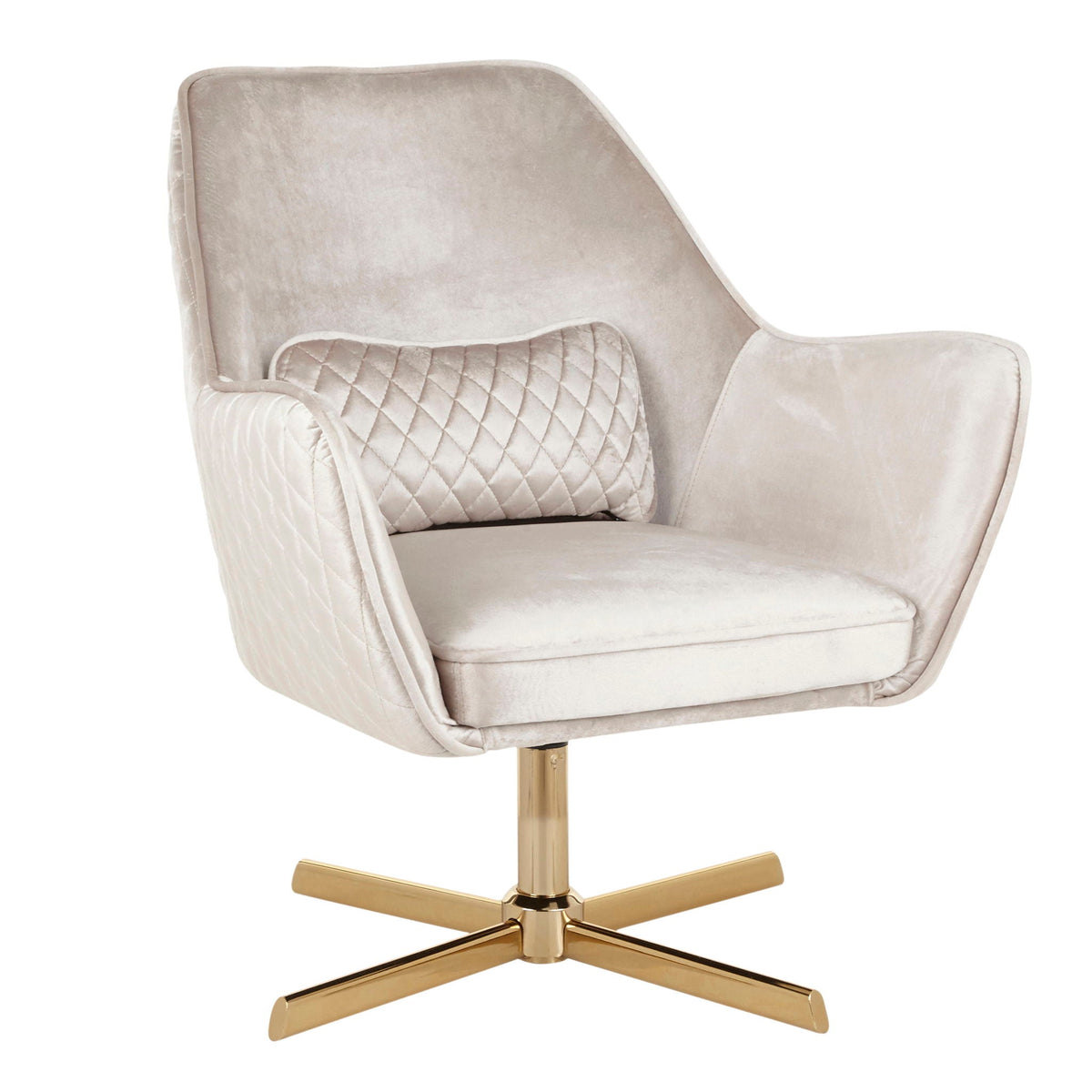 Contemporary lounge chair with swivel gold base in cream velvet by HouseOfZazla on Tampa Home & Garden Store