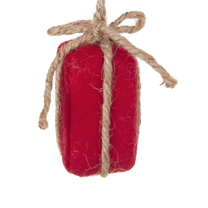 Set of 2 red fabric standing holiday gnomes tied with natural jute twine on Tampa Home & Garden Store