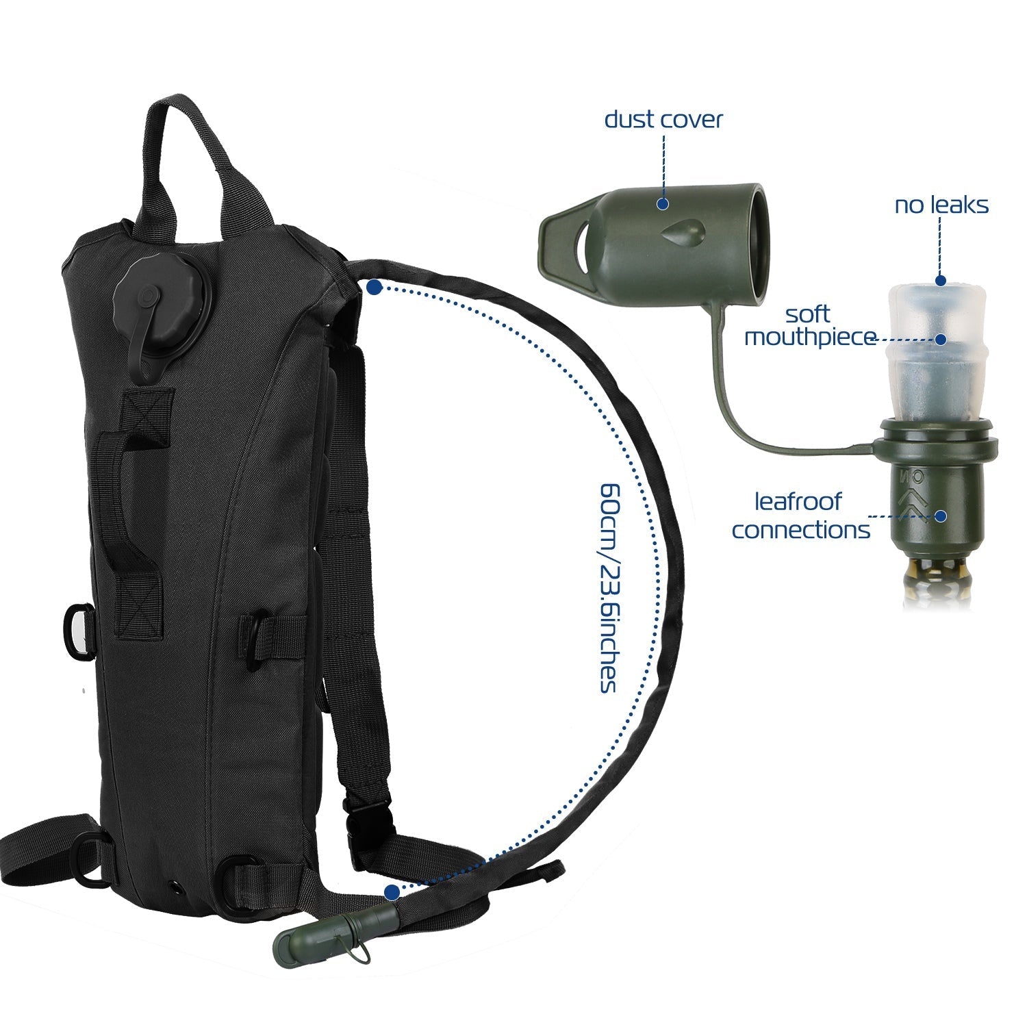 iMounTEK Tactical Hydration Pack 3L water bladder backpack black with green hose GemGear on Tampa Home & Garden Store