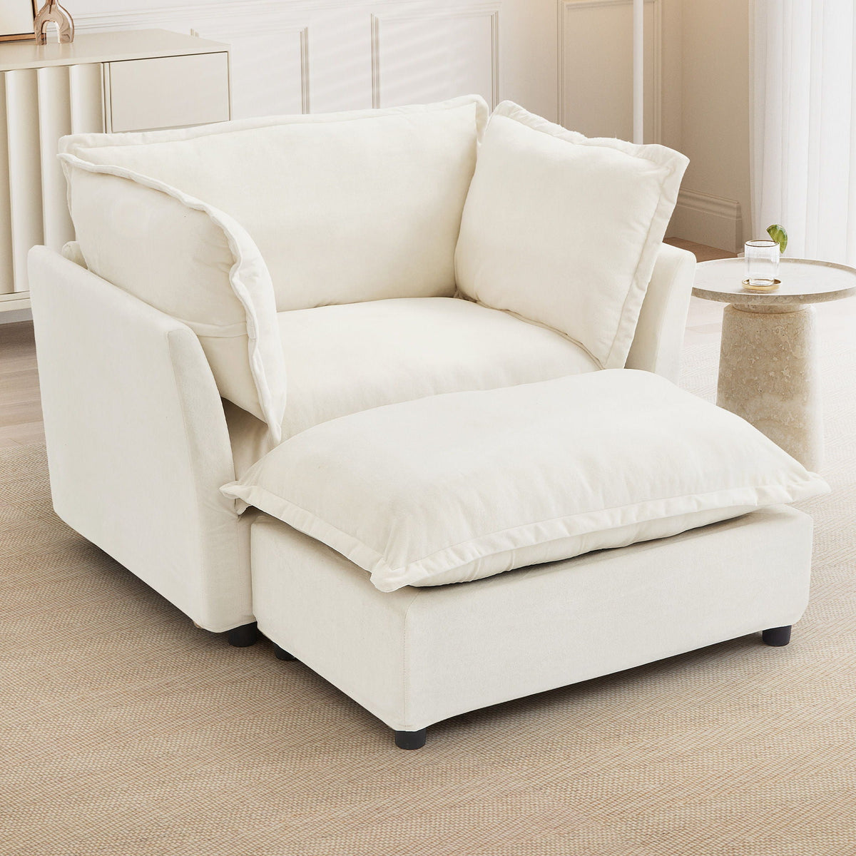 Modern Fabric Armchair with a Movable Ottoman