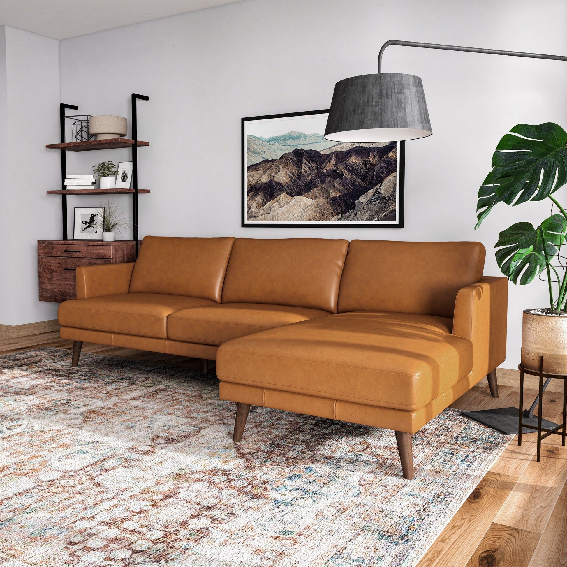 Lore High-Quality L-Shaped Sectional sofa by HouseOfZazla in caramel leather with wood legs on Tampa Home & Garden Store