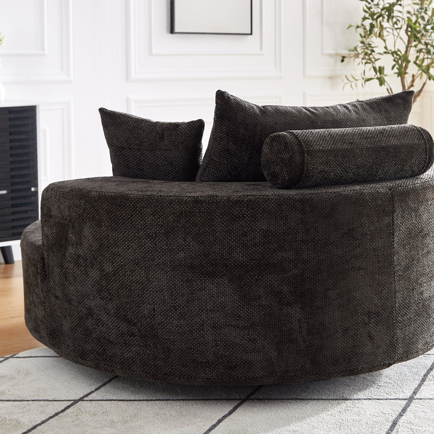 55'' Chenille Foam Single Swivel Chair dark charcoal chenille fabric HouseOfZazla accent chair on Tampa Home & Garden Store