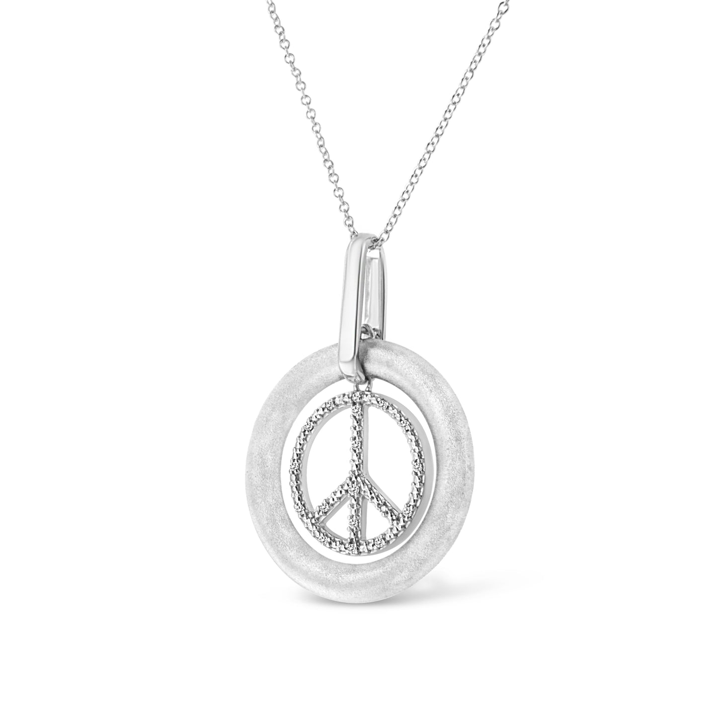 Matte finish .925 sterling silver peace sign pendant necklace with diamond accent 18-inch chain on Tampa Home & Garden Store