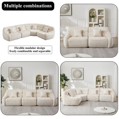 123.2-Inch Modern Luxury Curved Corner Sectional Sofa in beige upholstery modular curved seating on Tampa Home & Garden Store