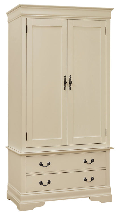Traditional armoire with hanging bar in cream by HouseOfZazla, 2 doors with dark pulls on Tampa Home & Garden Store