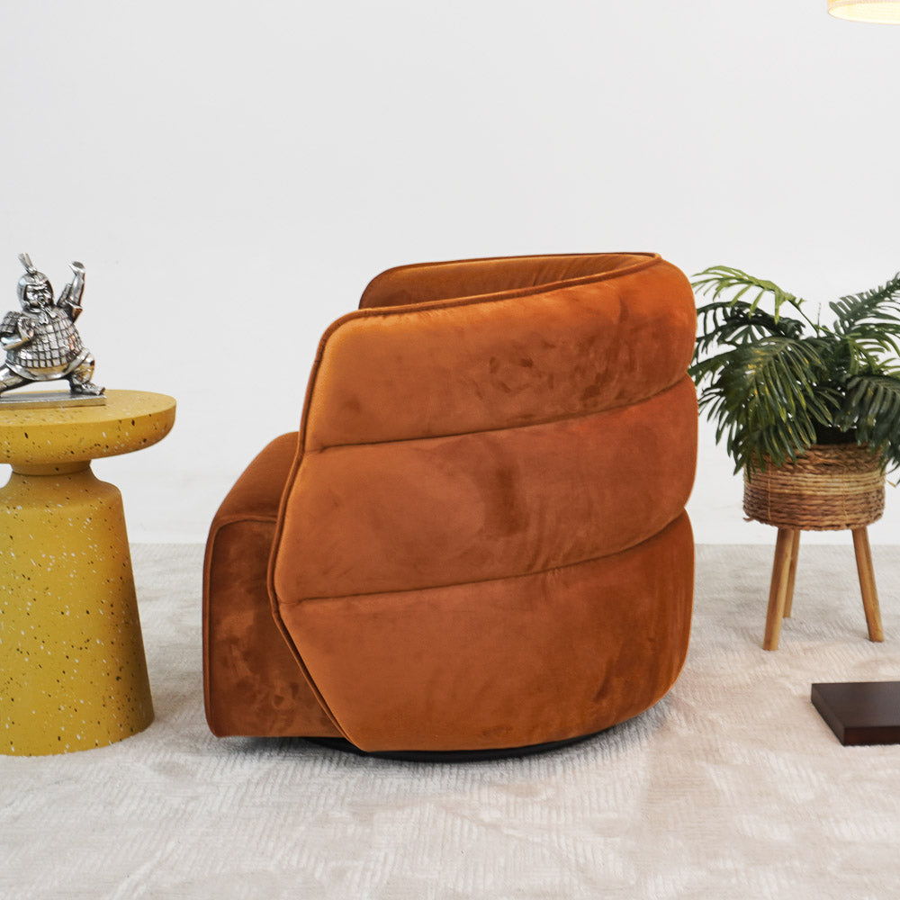 Walden Stylish Swivel Chair with Integrated Armrests in burnt orange velvet on Tampa Home & Garden Store
