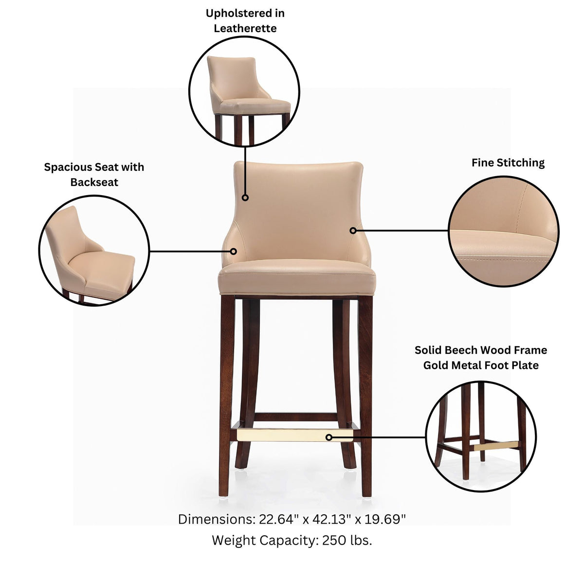 Shubert Barstool bar height 28-30in, beech wood frame with gold foot plate HouseOfZazla on Tampa Home & Garden Store