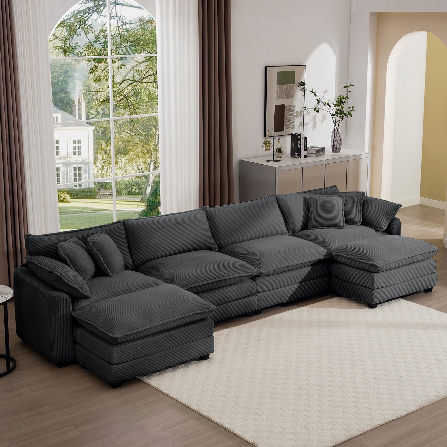 Modern oversized modular cushion sofa with ottoman in charcoal fabric deep seating 2 piece on Tampa Home & Garden Store