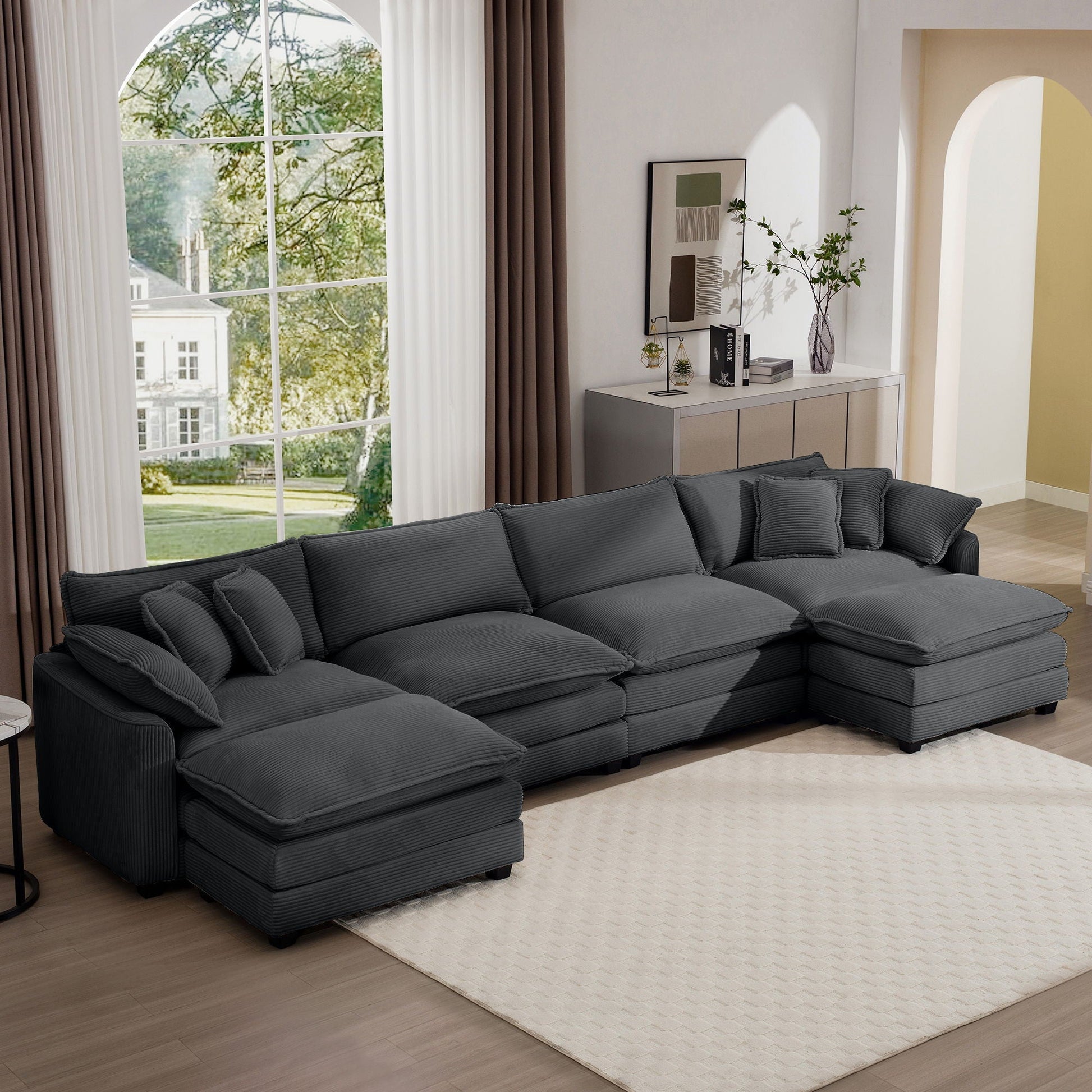 Modern oversized modular cushion sofa with ottoman in charcoal fabric deep seating 2 piece on Tampa Home & Garden Store