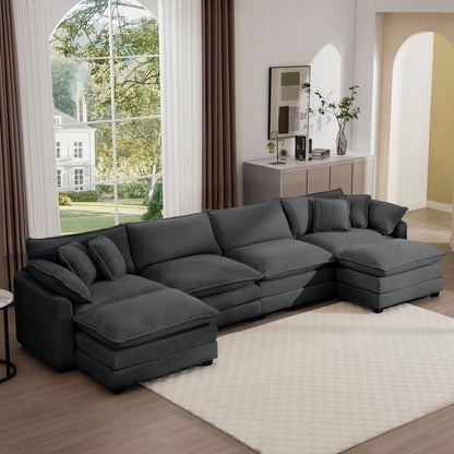 Modern oversized modular cushion sofa with ottoman in charcoal fabric deep seating 2 piece on Tampa Home & Garden Store