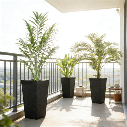 Modern design stackable tapered planters set of 3 in black textured finish on Tampa Home & Garden Store