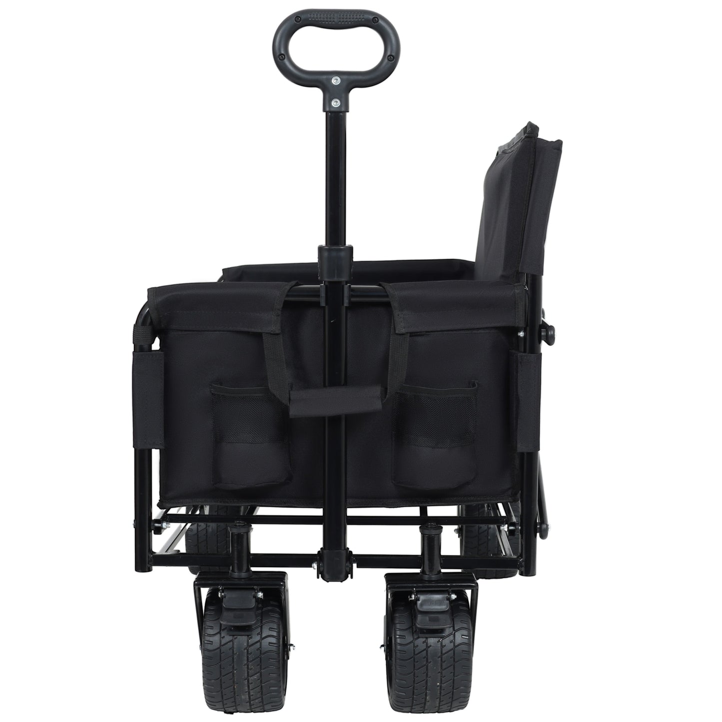 3-in-1 Convertible Folding Wagon Cart with Bench Seat & Storage wagon in black with pockets on Tampa Home & Garden Store